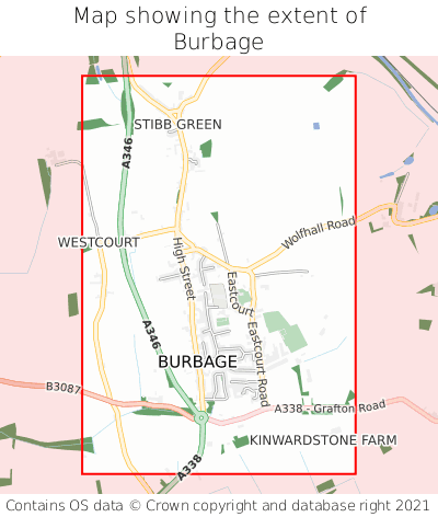Map showing extent of Burbage as bounding box
