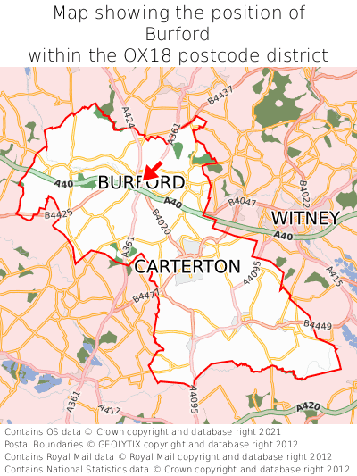 Map showing location of Burford within OX18