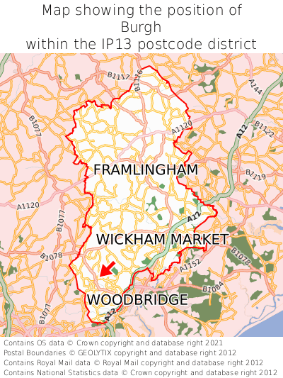 Map showing location of Burgh within IP13