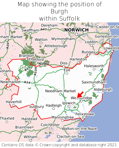 Map showing location of Burgh within Suffolk