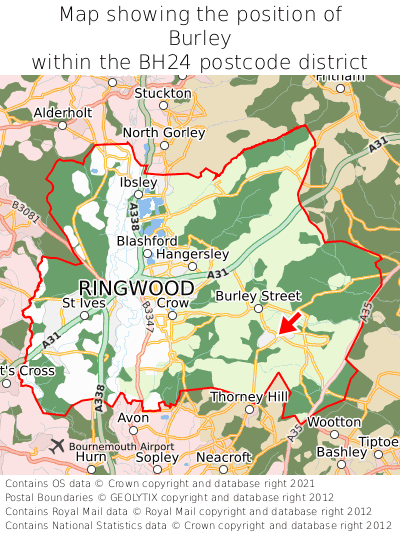 Map showing location of Burley within BH24