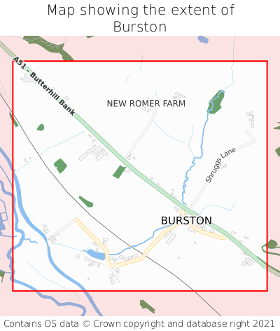 Map showing extent of Burston as bounding box