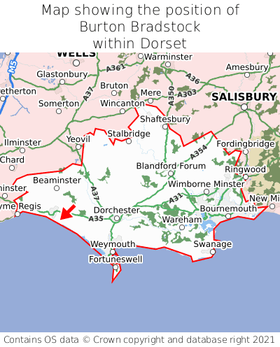 Map showing location of Burton Bradstock within Dorset