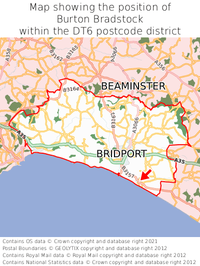 Map showing location of Burton Bradstock within DT6