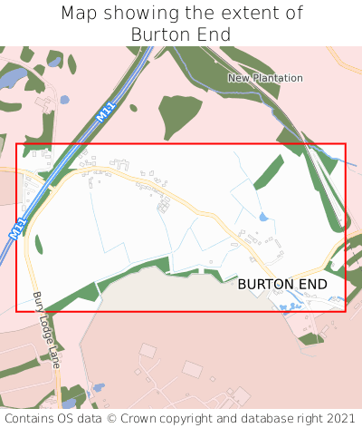 Map showing extent of Burton End as bounding box