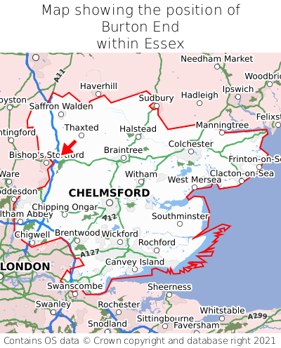 Map showing location of Burton End within Essex