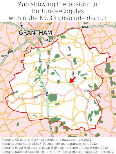Map showing location of Burton-le-Coggles within NG33