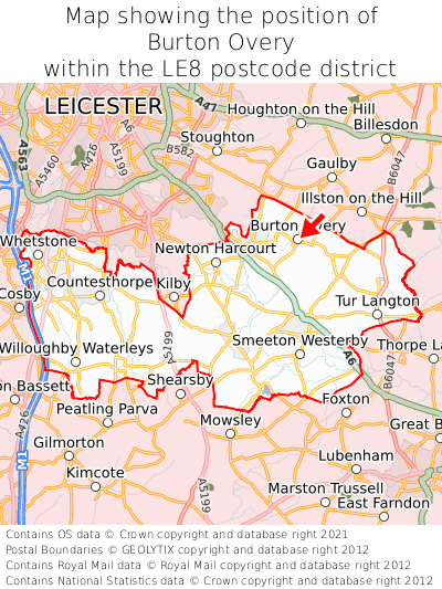 Map showing location of Burton Overy within LE8