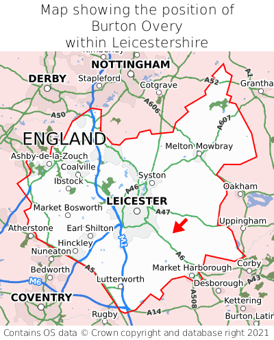 Map showing location of Burton Overy within Leicestershire