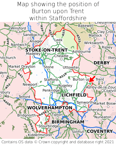 Burton Upon Trent Map Position In Staffordshire 000001 