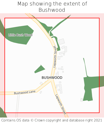 Map showing extent of Bushwood as bounding box