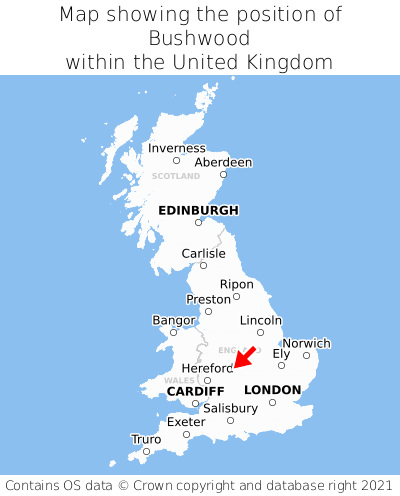 Map showing location of Bushwood within the UK