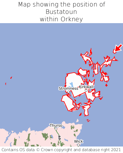 Map showing location of Bustatoun within Orkney