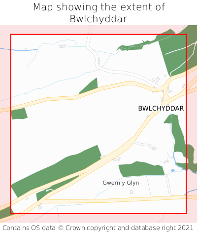 Map showing extent of Bwlchyddar as bounding box