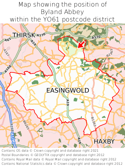 Map showing location of Byland Abbey within YO61