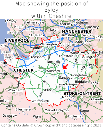 Map showing location of Byley within Cheshire