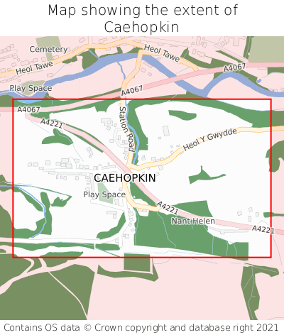 Map showing extent of Caehopkin as bounding box
