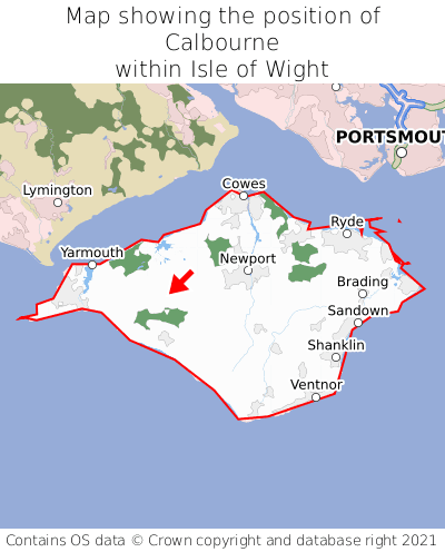 Map showing location of Calbourne within Isle of Wight