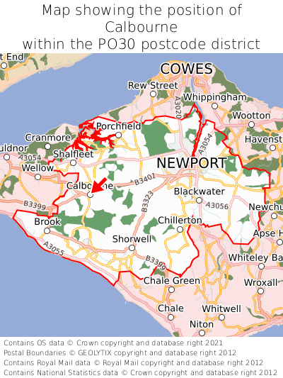 Map showing location of Calbourne within PO30