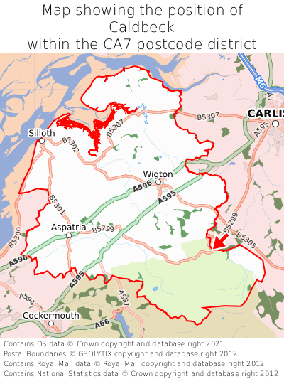 Map showing location of Caldbeck within CA7