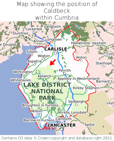 Map showing location of Caldbeck within Cumbria