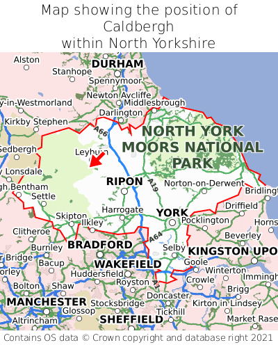 Map showing location of Caldbergh within North Yorkshire