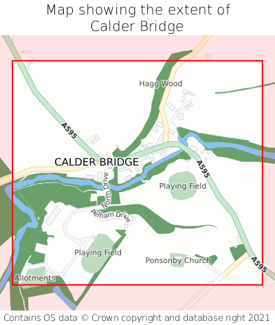 Map showing extent of Calder Bridge as bounding box