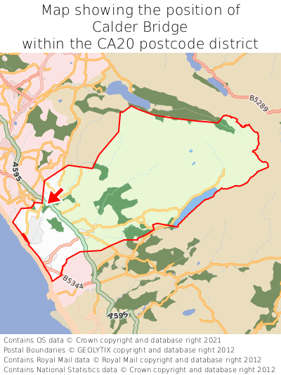 Map showing location of Calder Bridge within CA20