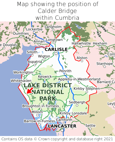 Map showing location of Calder Bridge within Cumbria