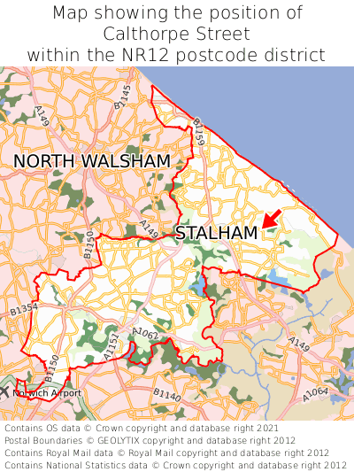 Map showing location of Calthorpe Street within NR12