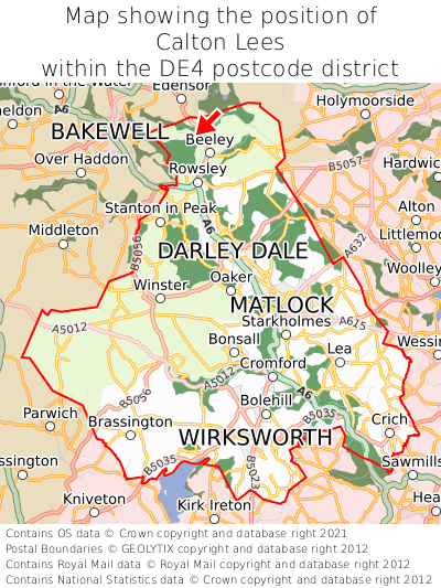 Map showing location of Calton Lees within DE4