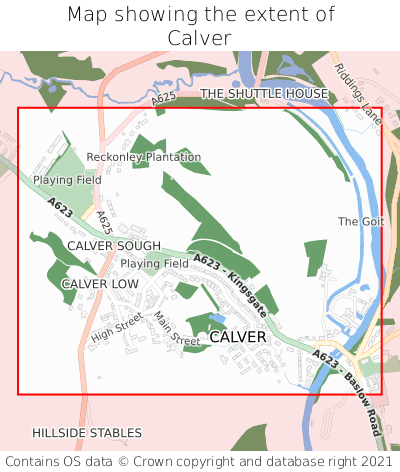 Map showing extent of Calver as bounding box