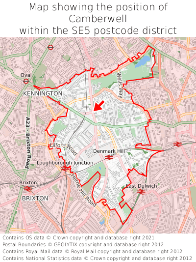 Map showing location of Camberwell within SE5