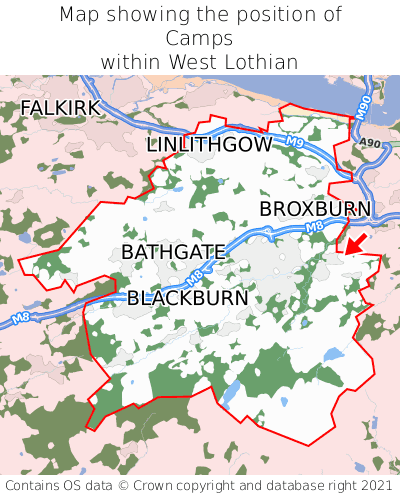 Map showing location of Camps within West Lothian