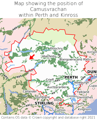 Map showing location of Camusvrachan within Perth and Kinross