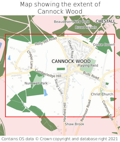 Map showing extent of Cannock Wood as bounding box