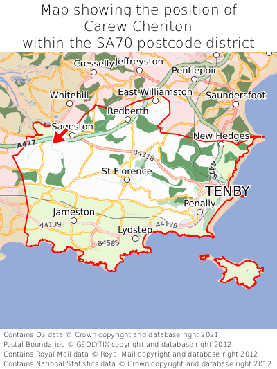 Map showing location of Carew Cheriton within SA70