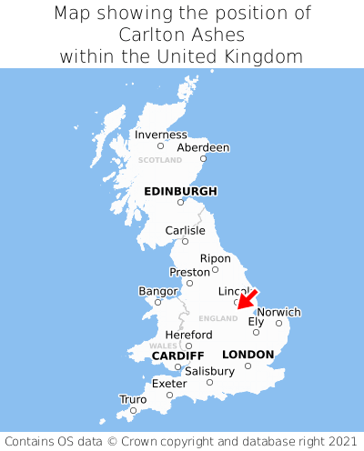Map showing location of Carlton Ashes within the UK