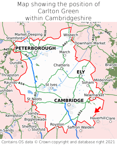 Map showing location of Carlton Green within Cambridgeshire