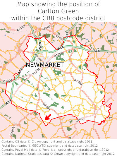 Map showing location of Carlton Green within CB8