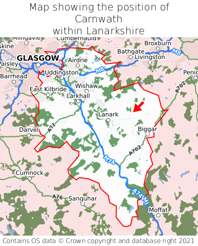 Map showing location of Carnwath within Lanarkshire