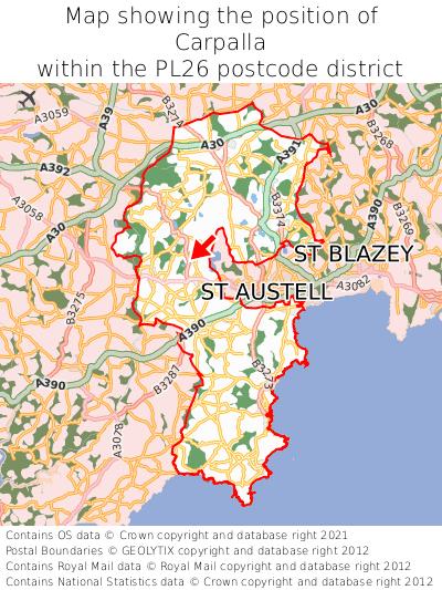 Map showing location of Carpalla within PL26