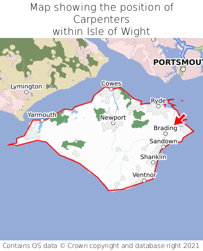 Map showing location of Carpenters within Isle of Wight