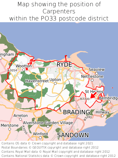 Map showing location of Carpenters within PO33