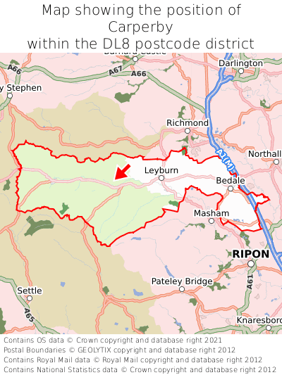 Map showing location of Carperby within DL8