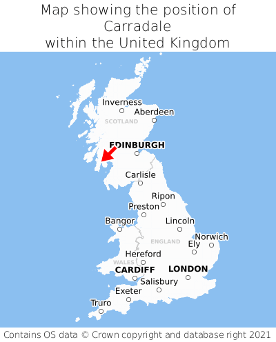 Map showing location of Carradale within the UK