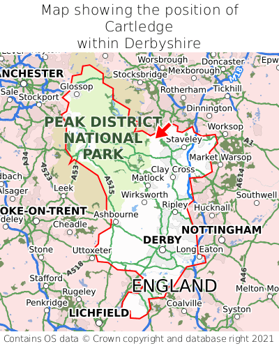 Map showing location of Cartledge within Derbyshire