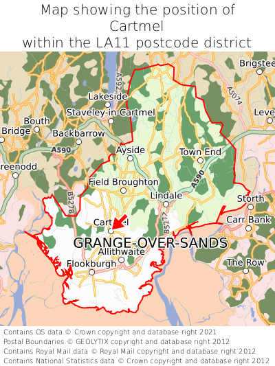 Map showing location of Cartmel within LA11