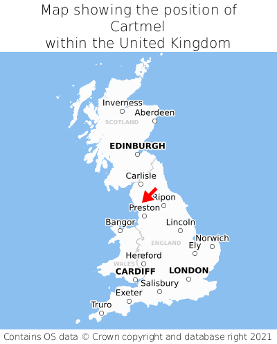 Map showing location of Cartmel within the UK