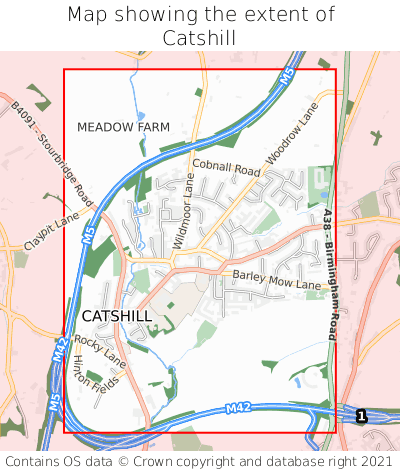 Map showing extent of Catshill as bounding box
